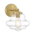 Meridian 10" Tall Wall Sconce with a clear glass specialty shade Natural Brass
