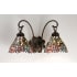 Meyda Tiffany Wisteria 17" Wide 2 Light Double Sconce with Stained Glass Shades Mahogany Bronze