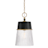 Minka Lavery Stamford 13" Wide Pendant with Ribbed Glass Shade Dark Matte Black / Legacy Brass