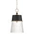 Minka Lavery Stamford 15" Wide Pendant with Ribbed Glass Shade Dark Matte Black / Legacy Brass