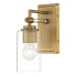 Minka Lavery Binsly 1 Light 11" Tall Bathroom Sconce with Clear Glass Shade Aged Brass