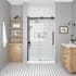 Miseno Bel 81-1/2" High x 48" Wide Sliding Frameless Shower Door with Clear Glass - Includes Base Black