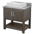 Miseno 30" Free Standing Single Basin Vanity Set with Cabinet, Porcelain Vessel Sink and Grey Quartz Vanity Top Cafe Mocha / Storm Grey Top / Brushed Nickel Hardware