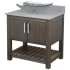 Miseno 30" Free Standing Single Basin Vanity Set with Cabinet, Rectangular Glass Vessel Sink and Grey Quartz Vanity Top Cafe Mocha / Storm Grey Top / Brushed Nickel Hardware