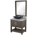 Miseno 30" Free Standing Single Basin Vanity Set with Cabinet, Grey Quartz Vanity Top, Rectangular Glass Vessel Sink and Mirror Cafe Mocha / Storm Grey Top / Brushed Nickel Hardware