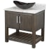Miseno 30" Free Standing Single Basin Vanity Set with Cabinet, Oval Glass Vessel Sink and Quartz Vanity Top Cafe Mocha / Cafe Mocha Top / Brushed Nickel Hardware