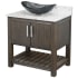 Miseno 30" Free Standing Single Basin Vanity Set with Cabinet, Oval Glass Vessel Sink and Quartz Vanity Top Cafe Mocha / Cafe Mocha Top / Brushed Nickel Hardware