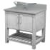 Miseno 30" Free Standing Single Basin Vanity Set with Cabinet, Oval Glass Vessel Sink and Grey Quartz Vanity Top Stonewash Grey / Storm Grey Top / Brushed Nickel Hardware