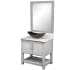 Miseno 30" Free Standing Single Basin Vanity Set with Cabinet, Quartz Vanity Top, Oval Glass Vessel Sink and Mirror Stonewash Grey / Cafe Mocha Top / Brushed Nickel Hardware