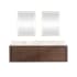 Miseno Cristo 72" Wall Mounted Double Basin Vanity Set with Cabinet, Quartz Vanity Top, and Framed Mirrors Aged Dark Brown Oak / Fish Maw White