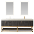 Miseno Alistair 84" Free Standing Double Basin Vanity Set with Cabinet, Composite Stone Vanity Top and Mirror North American Black Oak