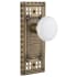 Nostalgic Warehouse Vintage White Porcelain Privacy Door Knob Set with Forged Brass Long Craftsman Plate and 2-3/4" Backset Antique Brass