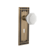 Nostalgic Warehouse Mission Solid Brass Rose Privacy Door Knob Set with White Milk Glass Waldorf Knob and Decorative Keyhole for 2-3/8" Backset Antique Brass