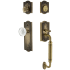 Nostalgic Warehouse Vintage Crystal Sectional Keyed Entry Door Handleset with Crystal Meadows Interior Knob, C Handle Grip and 2-3/8" Backset Antique Brass
