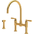 Perrin and Rowe Holborn 1.5 GPM Widespread Bridge Kitchen Faucet - Includes Side Spray English Gold