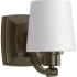 Progress Lighting Glance Single Light 5-3/8" Wide Bathroom Sconce with Etched White Linen Glass Shade Antique Bronze
