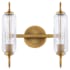 Quorum International Whitmire 2 Light 14" Wide Vanity Light with Clear, Ribbed Glass Shades Brushed Brass
