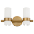 Quorum International Sojourn 2 Light 15" Wide Vanity Light with Ribbed, Milky Glass Shades Brushed Brass