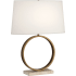 Robert Abbey Logan 25" Novelty Table Lamp with a Travertine Base and Fondine Fabric Shade Aged Brass