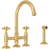 Rohl San Julio 1.5 GPM Widespread Bridge Kitchen Faucet - Includes Side Spray Italian Brass