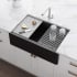 Ruvati epiCast 33" Farmhouse Single Basin Granite Composite Kitchen Sink with Basin Rack, Basket Strainer and Cutting Board Black