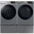 Samsung 27 Inch Wide 4.5 Cu. Ft. Front Loading Washer and 27 Inch Wide 7.5 Cu. Ft. Front Loading Gas Dryer Laundry Pair with Pedestal and Steam Sanitize+ Platinum