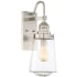 Savoy House Macauley Single Light 13-1/2" Tall Outdoor Wall Sconce with Tapered Clear Glass Shade Satin Nickel
