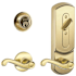 Schlage CS200-Series Commercial Grade 2 Interconnected Left Handed Flair Entry Lever Set and Full Interchangeable Core Deadbolt with Plymouth Escutcheon Polished Brass