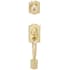 Schlage Double Cylinder Camelot Handleset with Orbit Interior Knob from the F-Series Lifetime Polished Brass