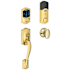 Schlage Connect Camelot Touchscreen Handleset with Interior Siena Knob and Built-In Alarm Polished Brass