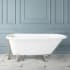Signature Hardware Miya 61" Cast Iron Soaking Clawfoot Tub with Rolled Rim, Pre-Drilled Overflow Hole and 3-3/8" Wall Holes - Less Drain White / Brushed Nickel Feet