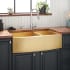 Signature Hardware Atlas 36" Farmhouse 60/40 Double Basin Stainless Steel Kitchen Sink with Curved Apron Matte Gold