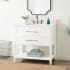 Signature Hardware Robertson 36" Single Vanity Set with Mahogany Cabinet, Quartz Vanity Top, and Rectangular Sink - 1-1/2" Faucet Holes Bright White / Arctic White