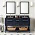 Signature Hardware Robertson 60" Freestanding Mahogany Double Basin Vanity Set with Cabinet, Vanity Top, and Rectangular Undermount Sinks - 8" Faucet Holes Midnight Navy Blue / Absolute Black