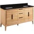 Signature Hardware Aliso 60" Freestanding Teak Double Basin Vanity Set with Cabinet, Vanity Top, and Rectangular Undermount Sinks - Single Faucet Holes Natural Teak / Absolute Black