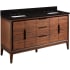 Signature Hardware Aliso 60" Double Vanity Set with Teak Cabinet, Quartz Vanity Top, and Rectangular Sinks - 1-1/2" Faucet Holes Java / Absolute Black