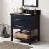Signature Hardware Robertson 30" Single Vanity Set with Mahogany Cabinet, Quartz Vanity Top, and Rectangular Sink - 1-1/2" Faucet Holes Midnight Navy / Absolute Black Granite