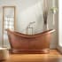 Signature Hardware Paige 66" Copper Double Slipper Pedestal Tub with Rolled Rim and Included Overflow Drain Antique Copper Patina / Black Drain