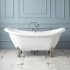 Signature Hardware Rosalind 69" Acrylic Soaking Clawfoot Tub with Included Overflow Drain, Lion Paw Feet and Rolled Rim White / Brushed Nickel Feet