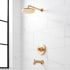 Signature Hardware Lentz Pressure Balanced Tub and Shower Package with Rainfall Shower Head, Knob Handles, Shower Arm, and Valve Trim - Accufit Rough-In Valve Included Brushed Gold