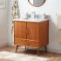 Signature Hardware Novak 30" Freestanding Teak Single Basin Vanity Set with Cabinet, Vanity Top, and Rectangular Undermount Sink - Single Faucet Hole Teak / Carrara Marble