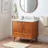 Signature Hardware Novak 36" Freestanding Teak Single Basin Vanity Set with Cabinet, Vanity Top, and Rectangular Undermount Sink - 8" Faucet Holes Teak / Carrara Marble