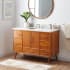 Signature Hardware Novak 48" Freestanding Teak Single Basin Vanity Set with Cabinet, Vanity Top, and Oval Undermount Sink - 8" Faucet Holes Teak / Carrara Marble