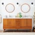 Signature Hardware Novak 72" Freestanding Teak Double Basin Vanity Set with Cabinet, Vanity Top, and Rectangular Undermount Sinks - Single Faucet Holes Teak / Carrara Marble