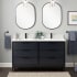 Signature Hardware Hytes 60" Freestanding Mahogany Double Basin Vanity Set with Cabinet, Vanity Top, and Rectangular Undermount Sink - Single Faucet Holes Midnight Navy Blue / Arctic White