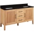 Signature Hardware Ayanna 60" Freestanding Mindi Wood Double Basin Vanity Set with Cabinet, Vanity Top and Rectangular Undermount Sinks - Single Faucet Holes Natural Mindi / Absolute Black