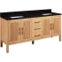 Signature Hardware Ayanna 72" Freestanding Mindi Wood Double Basin Vanity Set with Cabinet, Vanity Top and Rectangular Undermount Sinks - Single Faucet Holes Natural Mindi / Absolute Black