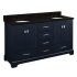Signature Hardware Quen 60" Freestanding Double Basin Vanity Set with Cabinet, Vanity Top, and Oval Undermount Sinks - 8" Faucet Holes Midnight Navy Blue / Absolute Black Granite