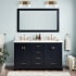 Signature Hardware Quen 60" Freestanding Double Basin Vanity Set with Cabinet, Vanity Top, and Rectangular Undermount Sinks - 8" Faucet Holes Midnight Navy Blue / Carrara Marble