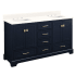 Signature Hardware Quen 60" Freestanding Double Basin Vanity Set with Cabinet, Vanity Top, and Rectangular Undermount Sinks - 8" Faucet Holes Midnight Navy Blue / Arctic White Quartz